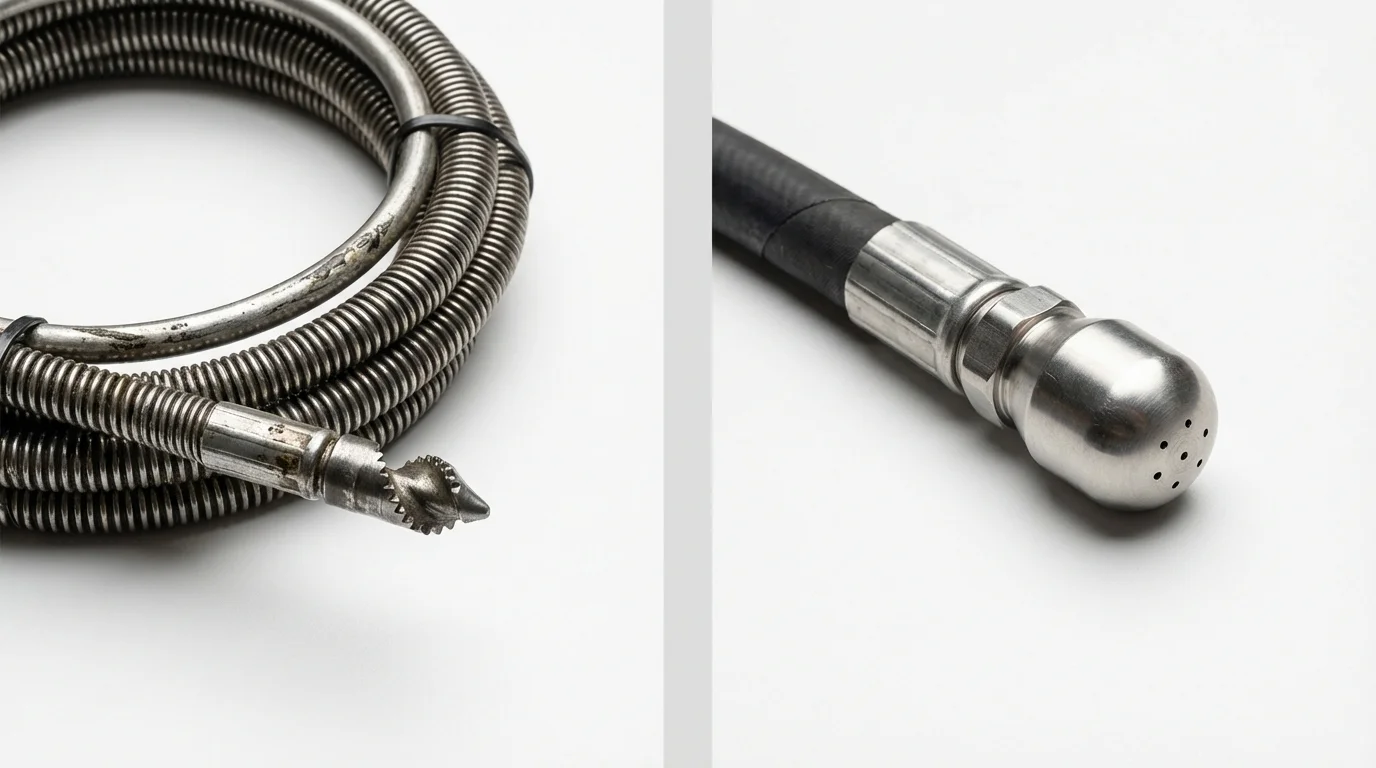 Drain snake cable and hydro jetting nozzle used for drain cleaning in Rogue River, OR